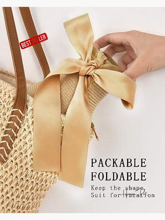 Wide Brim Straw Visor Hat Foldable UPF 50+ Ponytail Summer Beach main image 5
